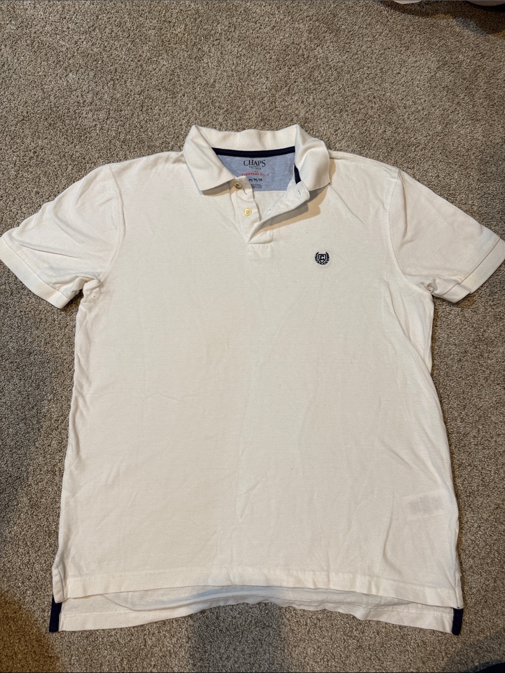 Chaps Men’s Cream Polo with Navy Logo